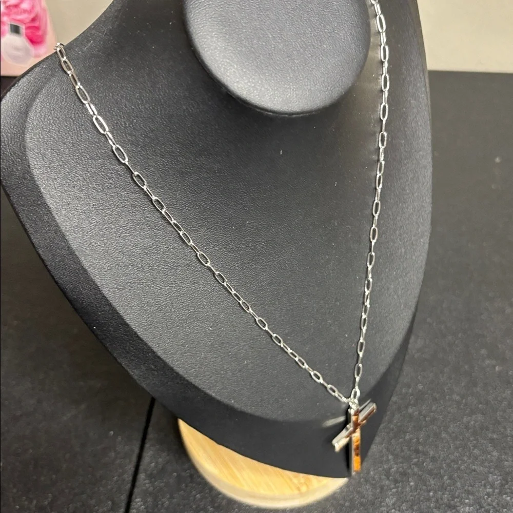 Western Vow Print Textured Silver Cross Pendant Necklace